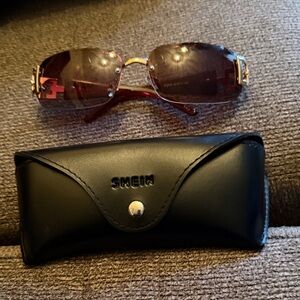 SHEIN Gold and Brown Sunglasses with Black Case